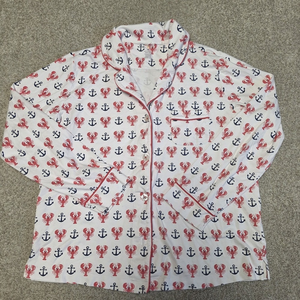 Roller Rabbit Womens Anchor Away Limited Edition Long Sleeve Pajama Top Sz M